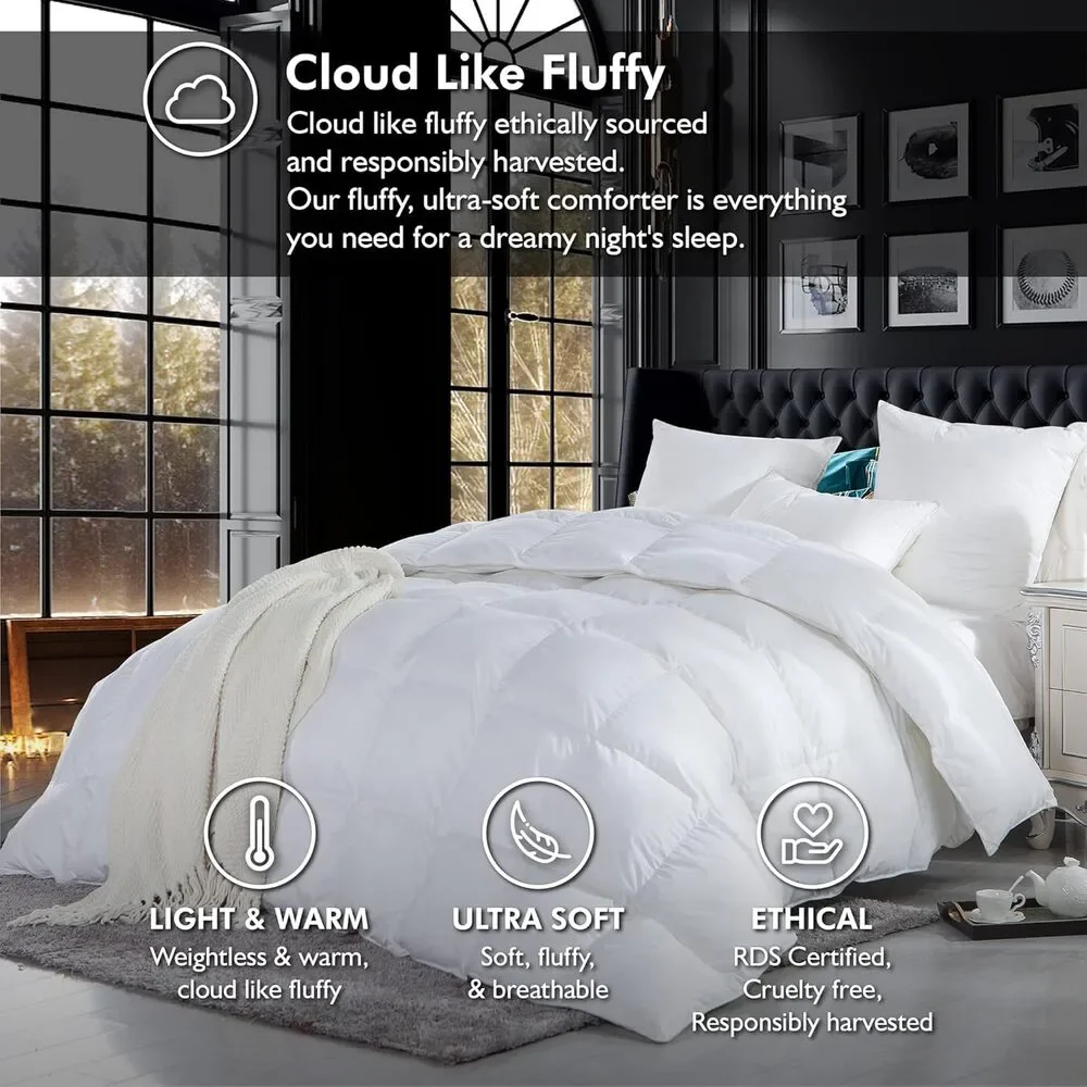 Full Down Fiber Waterfowl Feather Comforter Duvet Insert, Cotton, All-Season
